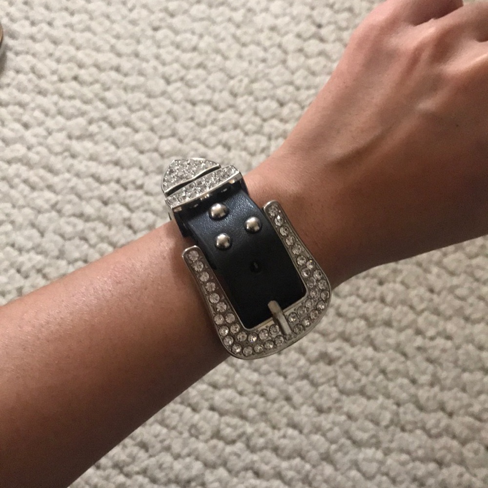 Black silver belt bracelet